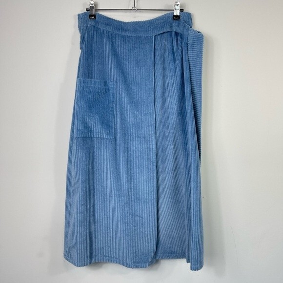 Deer and Flyer Light Blue Corduroy High Waist Cargo Utility Midi Wrap Skirt M - Picture 9 of 16